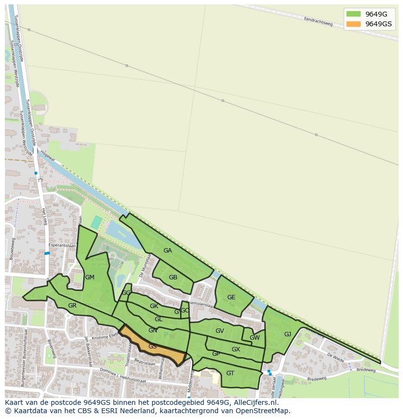 Afbeelding van het postcodegebied 9649 GS op de kaart.