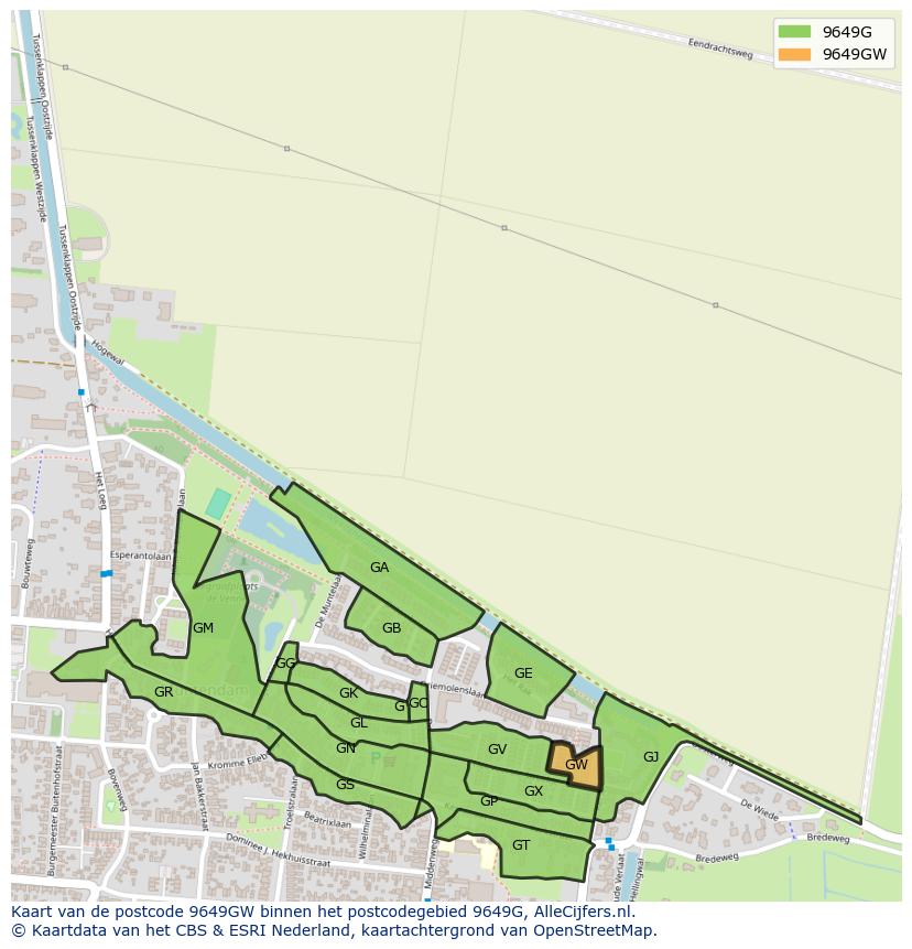 Afbeelding van het postcodegebied 9649 GW op de kaart.