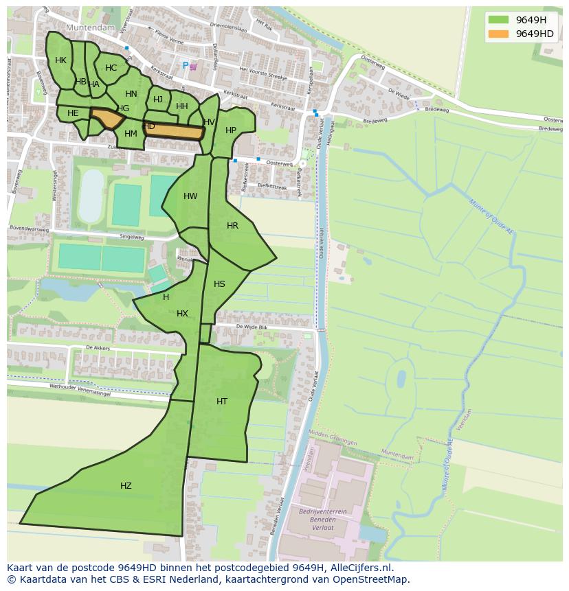 Afbeelding van het postcodegebied 9649 HD op de kaart.