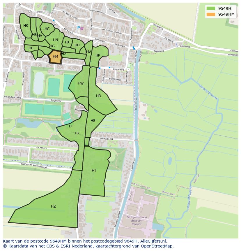 Afbeelding van het postcodegebied 9649 HM op de kaart.