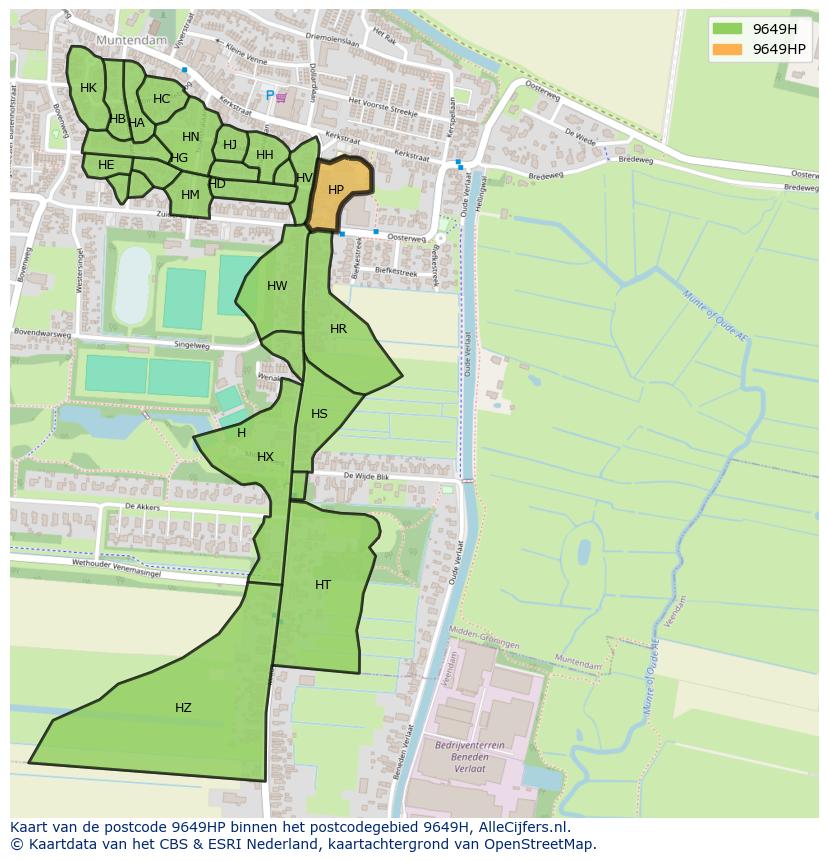 Afbeelding van het postcodegebied 9649 HP op de kaart.