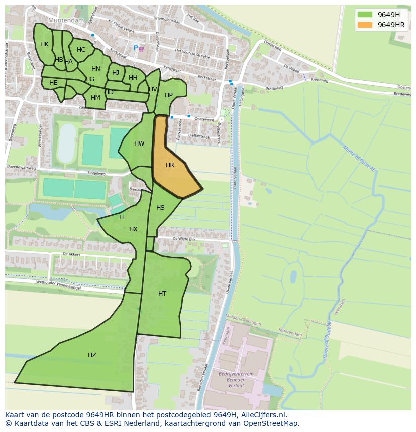 Afbeelding van het postcodegebied 9649 HR op de kaart.