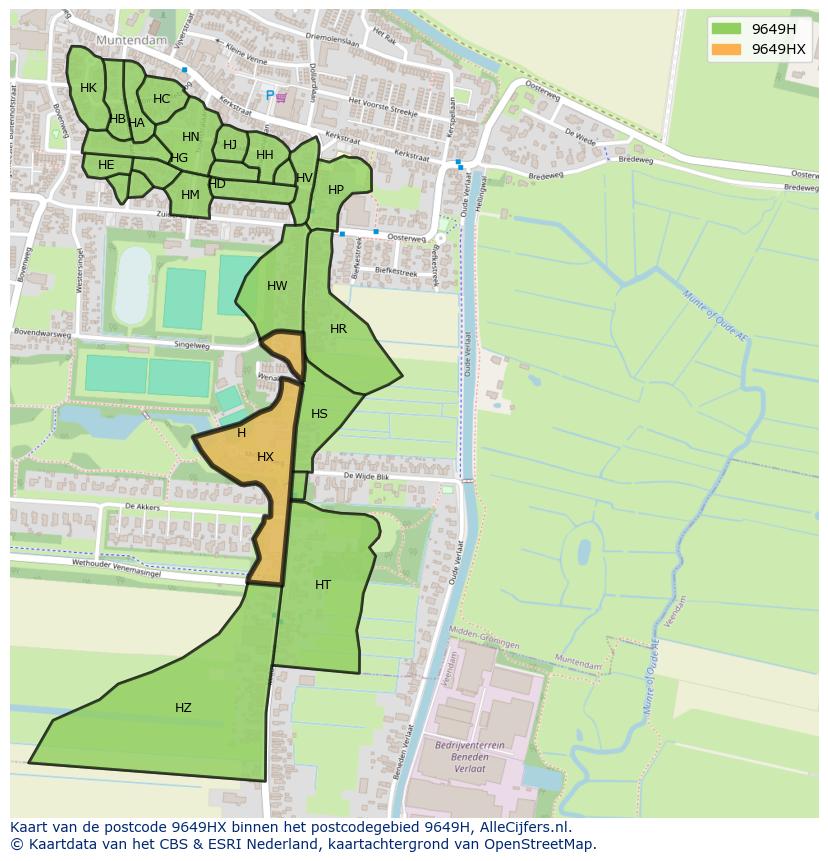 Afbeelding van het postcodegebied 9649 HX op de kaart.