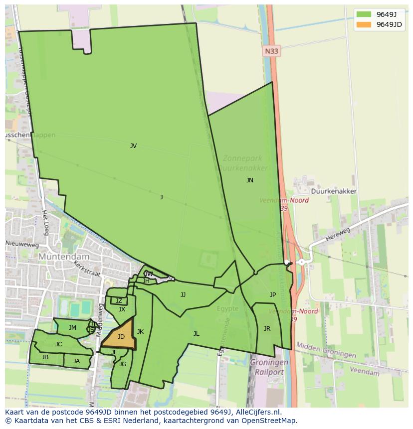 Afbeelding van het postcodegebied 9649 JD op de kaart.