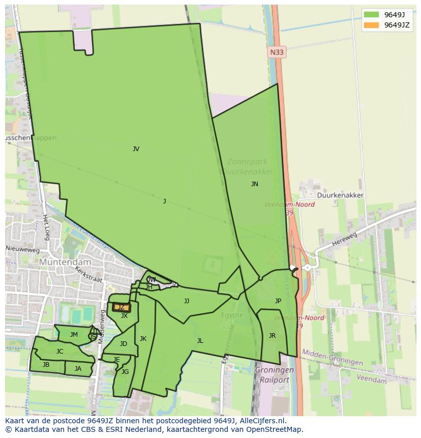 Afbeelding van het postcodegebied 9649 JZ op de kaart.
