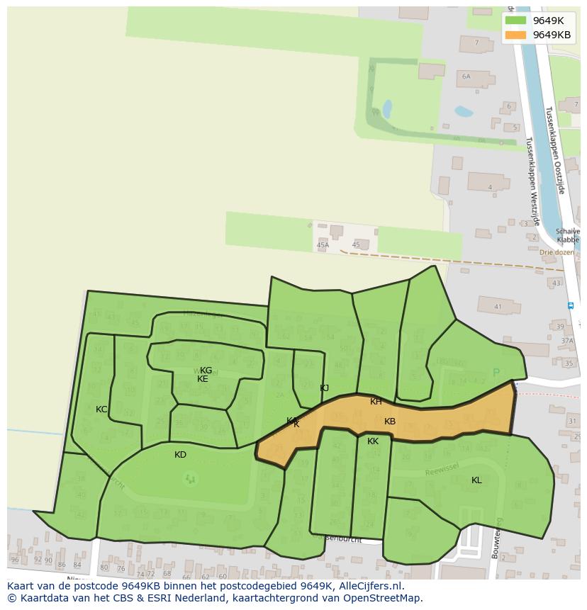Afbeelding van het postcodegebied 9649 KB op de kaart.