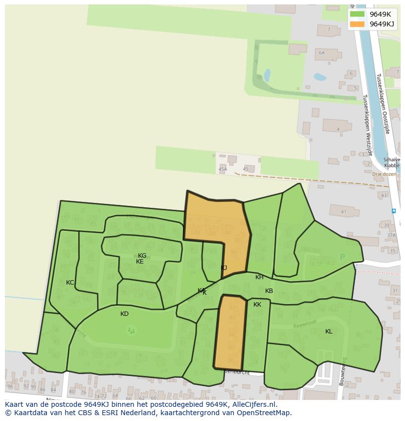 Afbeelding van het postcodegebied 9649 KJ op de kaart.