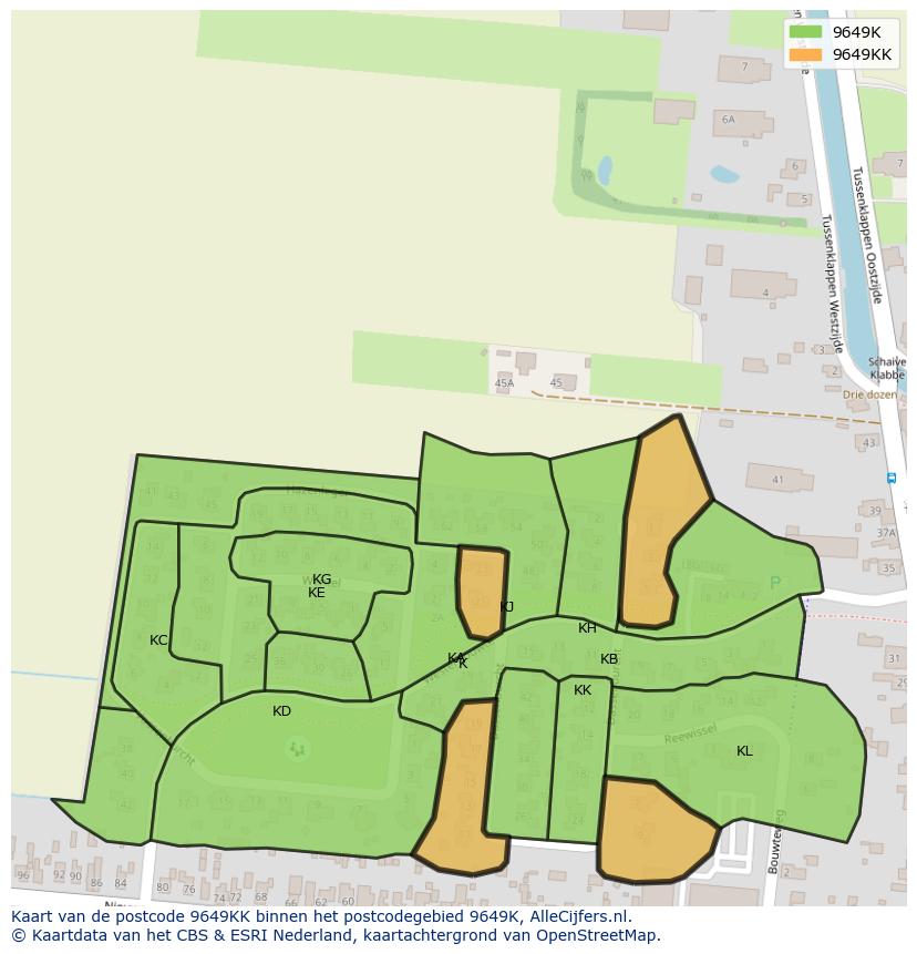 Afbeelding van het postcodegebied 9649 KK op de kaart.
