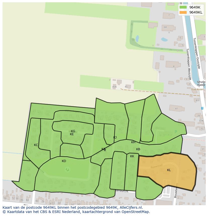 Afbeelding van het postcodegebied 9649 KL op de kaart.