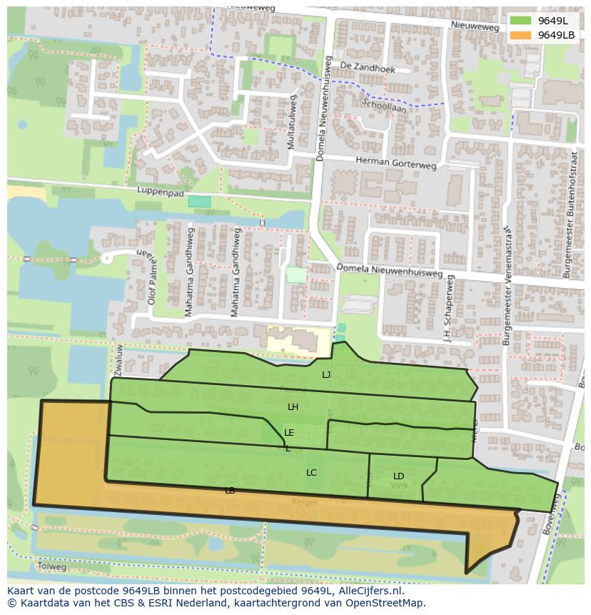 Afbeelding van het postcodegebied 9649 LB op de kaart.