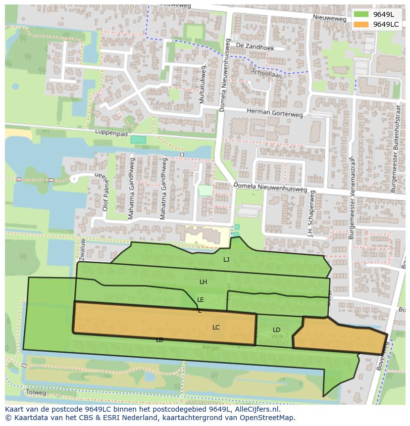 Afbeelding van het postcodegebied 9649 LC op de kaart.