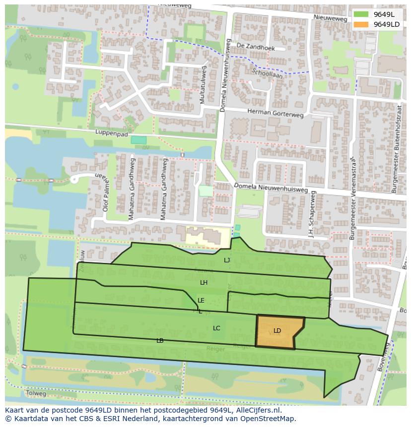 Afbeelding van het postcodegebied 9649 LD op de kaart.