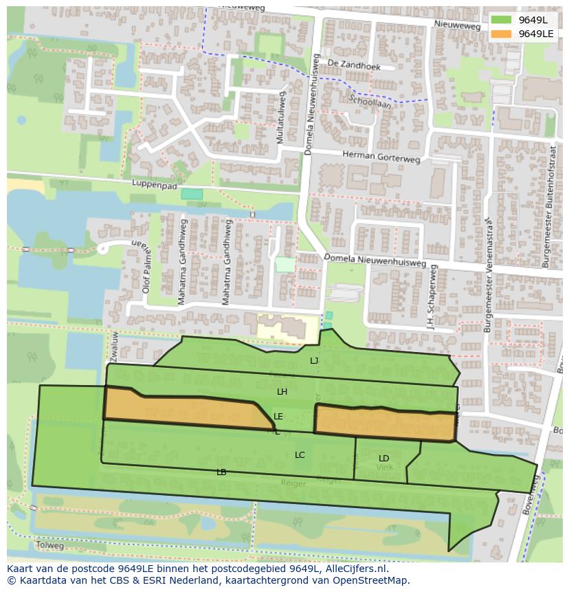 Afbeelding van het postcodegebied 9649 LE op de kaart.