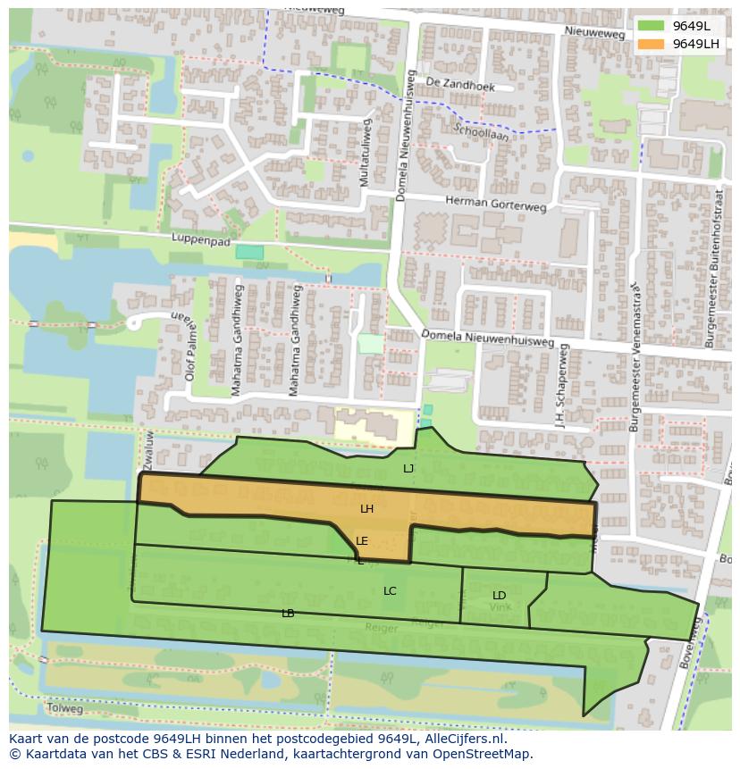 Afbeelding van het postcodegebied 9649 LH op de kaart.