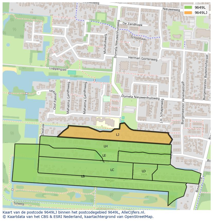 Afbeelding van het postcodegebied 9649 LJ op de kaart.