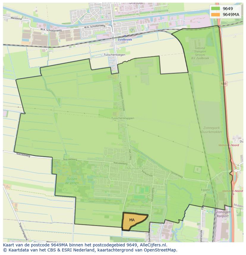 Afbeelding van het postcodegebied 9649 MA op de kaart.