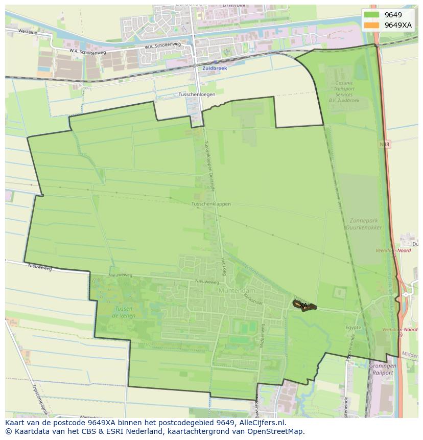 Afbeelding van het postcodegebied 9649 XA op de kaart.