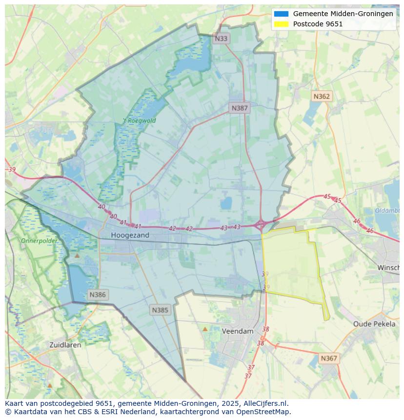 Afbeelding van het postcodegebied 9651 op de kaart.