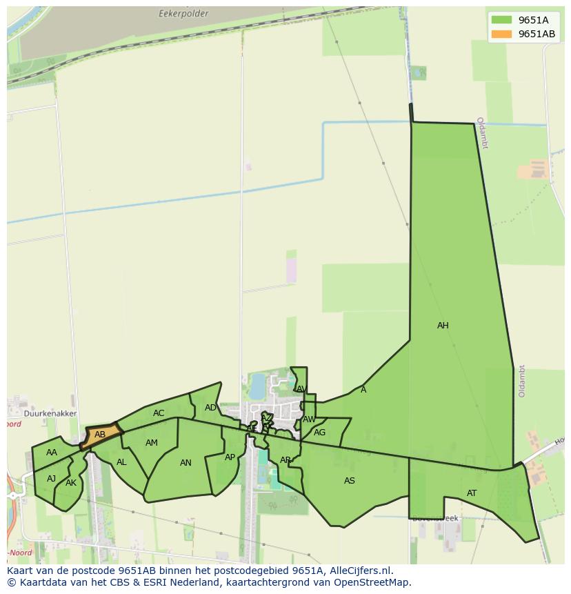 Afbeelding van het postcodegebied 9651 AB op de kaart.