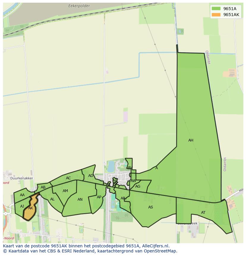 Afbeelding van het postcodegebied 9651 AK op de kaart.