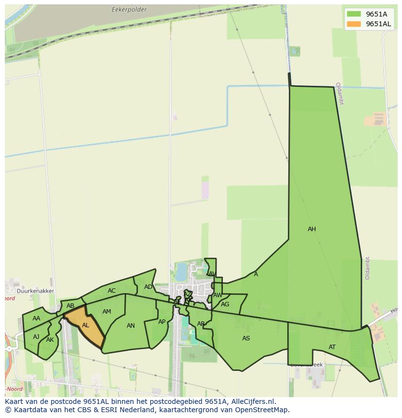 Afbeelding van het postcodegebied 9651 AL op de kaart.