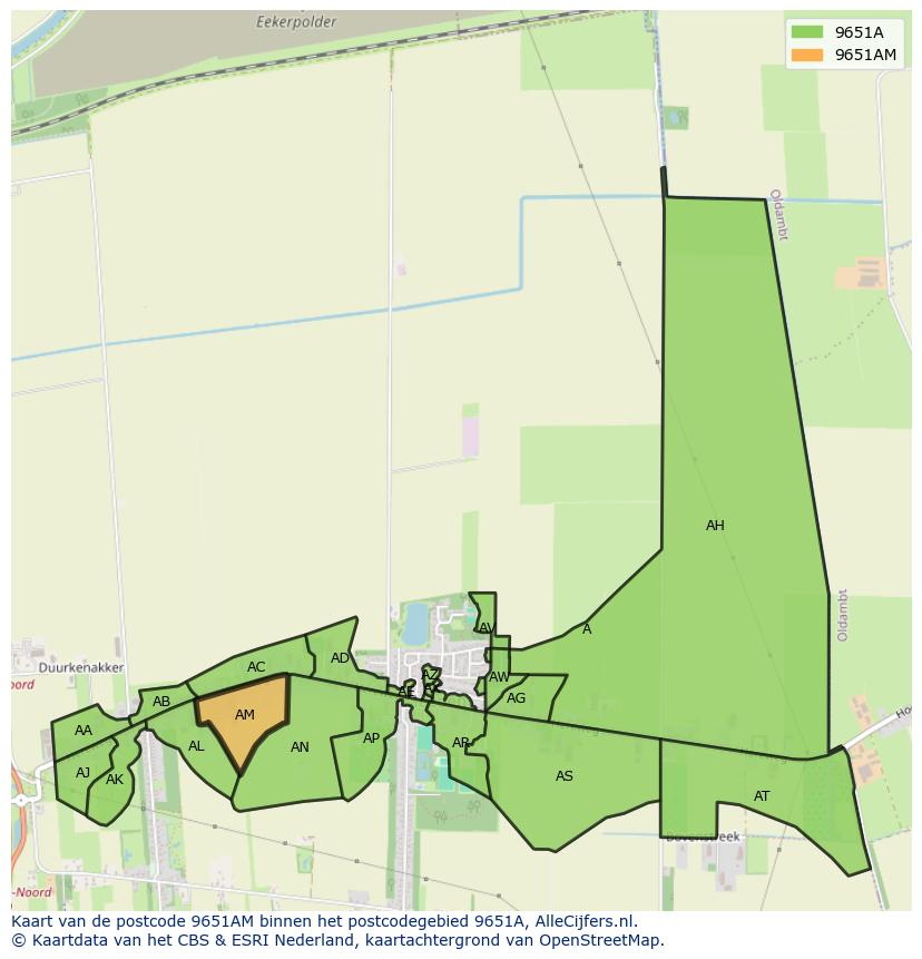 Afbeelding van het postcodegebied 9651 AM op de kaart.
