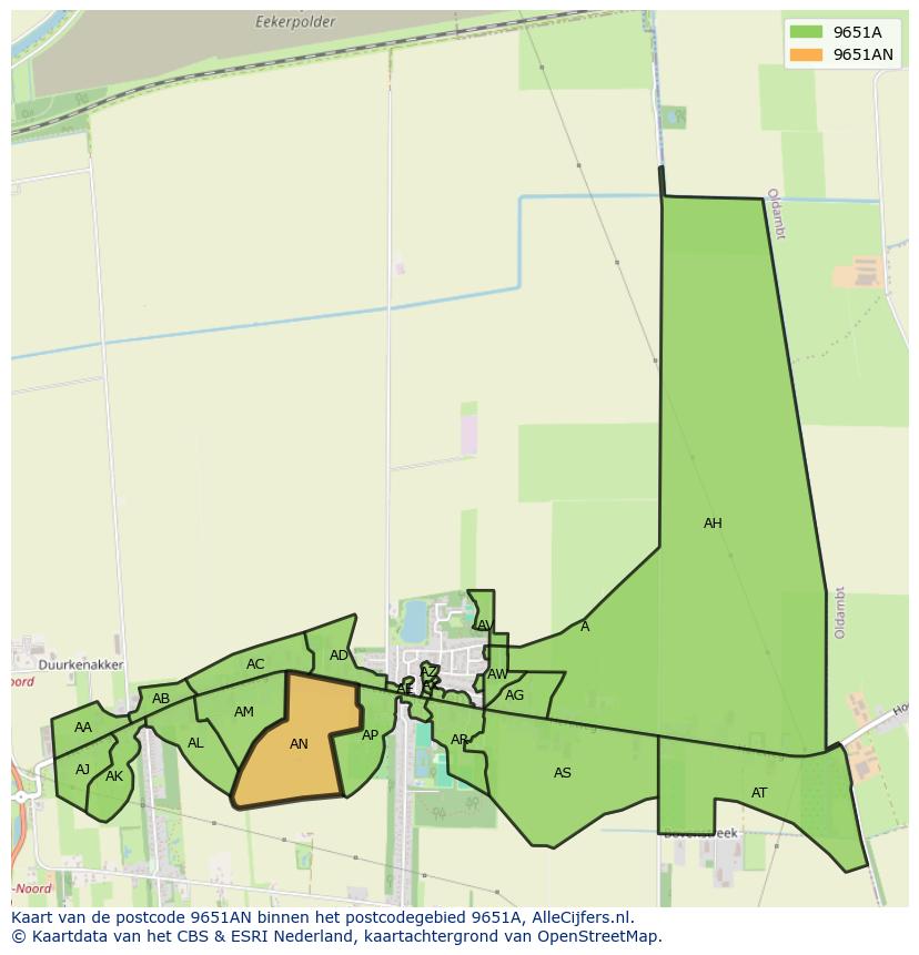 Afbeelding van het postcodegebied 9651 AN op de kaart.
