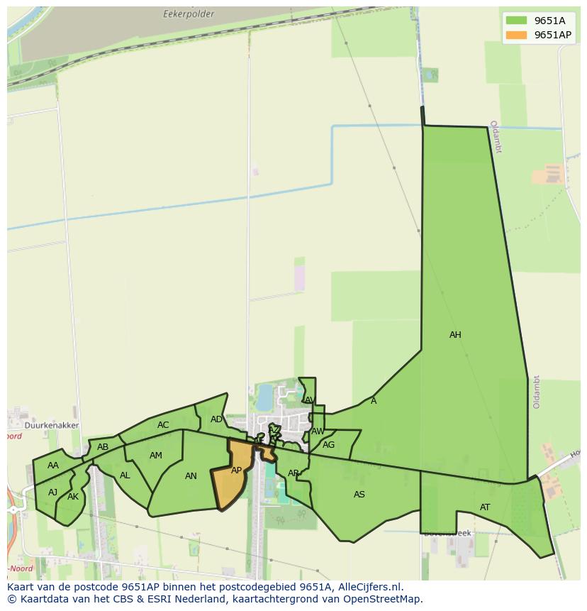 Afbeelding van het postcodegebied 9651 AP op de kaart.