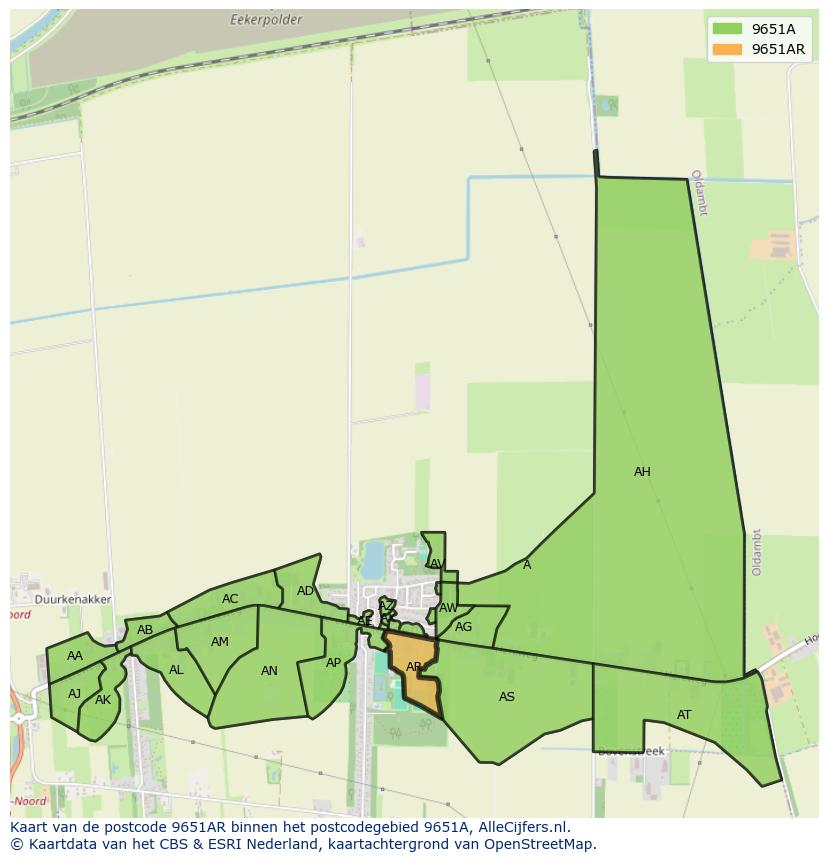 Afbeelding van het postcodegebied 9651 AR op de kaart.