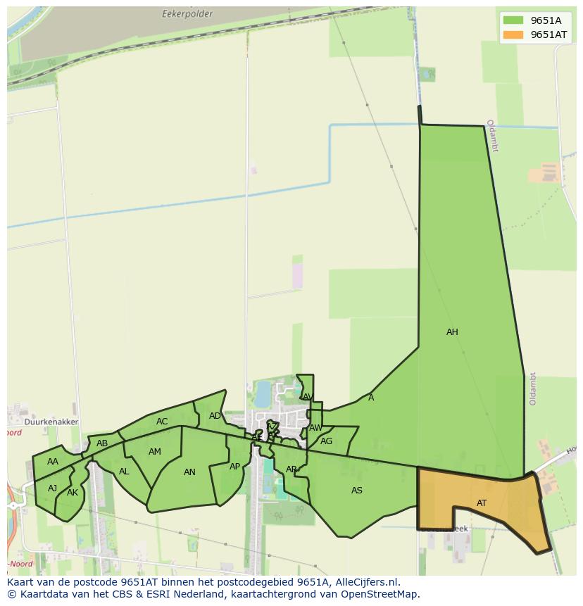 Afbeelding van het postcodegebied 9651 AT op de kaart.
