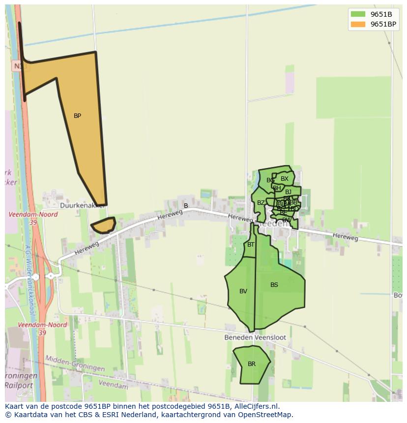 Afbeelding van het postcodegebied 9651 BP op de kaart.