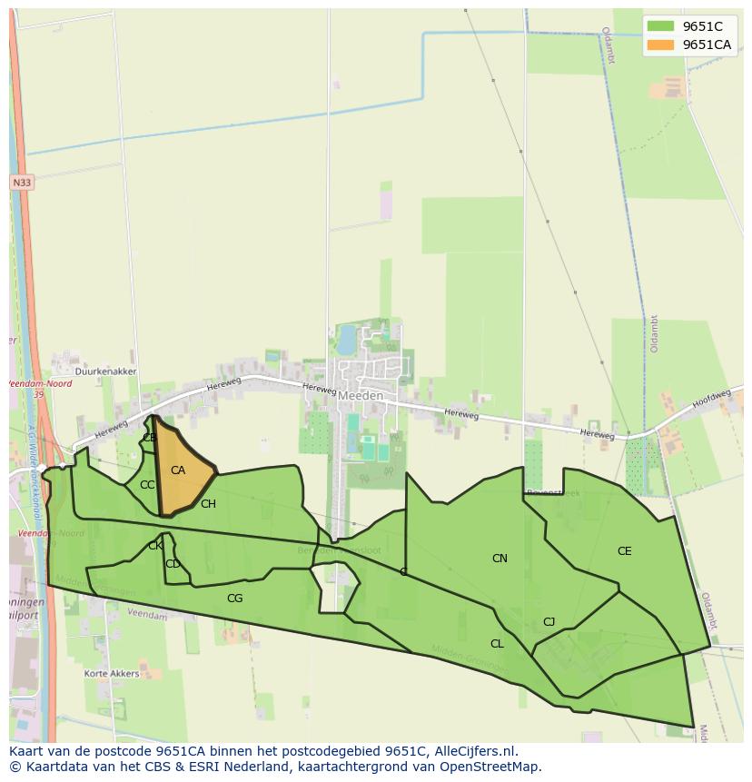 Afbeelding van het postcodegebied 9651 CA op de kaart.