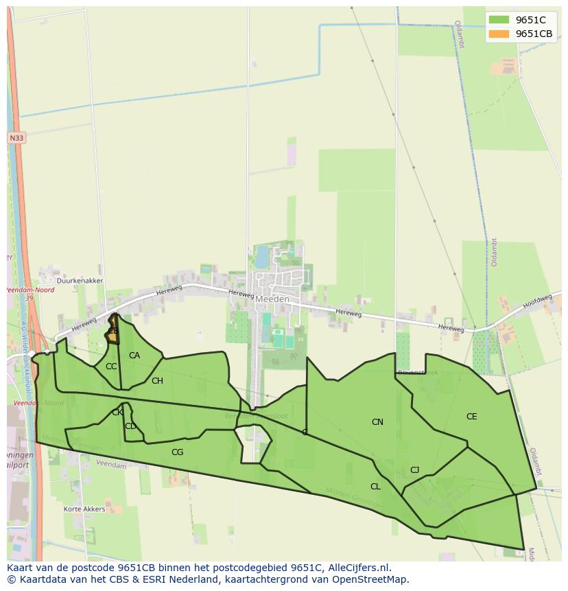 Afbeelding van het postcodegebied 9651 CB op de kaart.