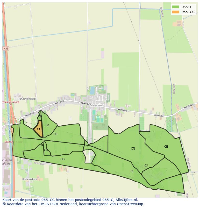 Afbeelding van het postcodegebied 9651 CC op de kaart.