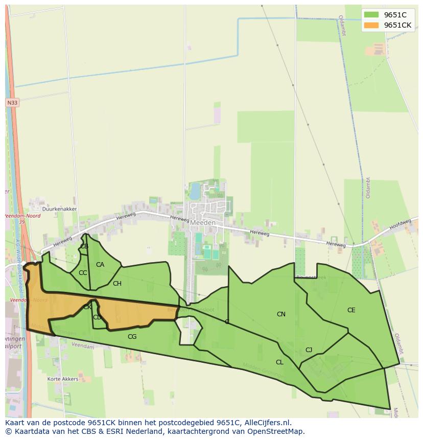 Afbeelding van het postcodegebied 9651 CK op de kaart.