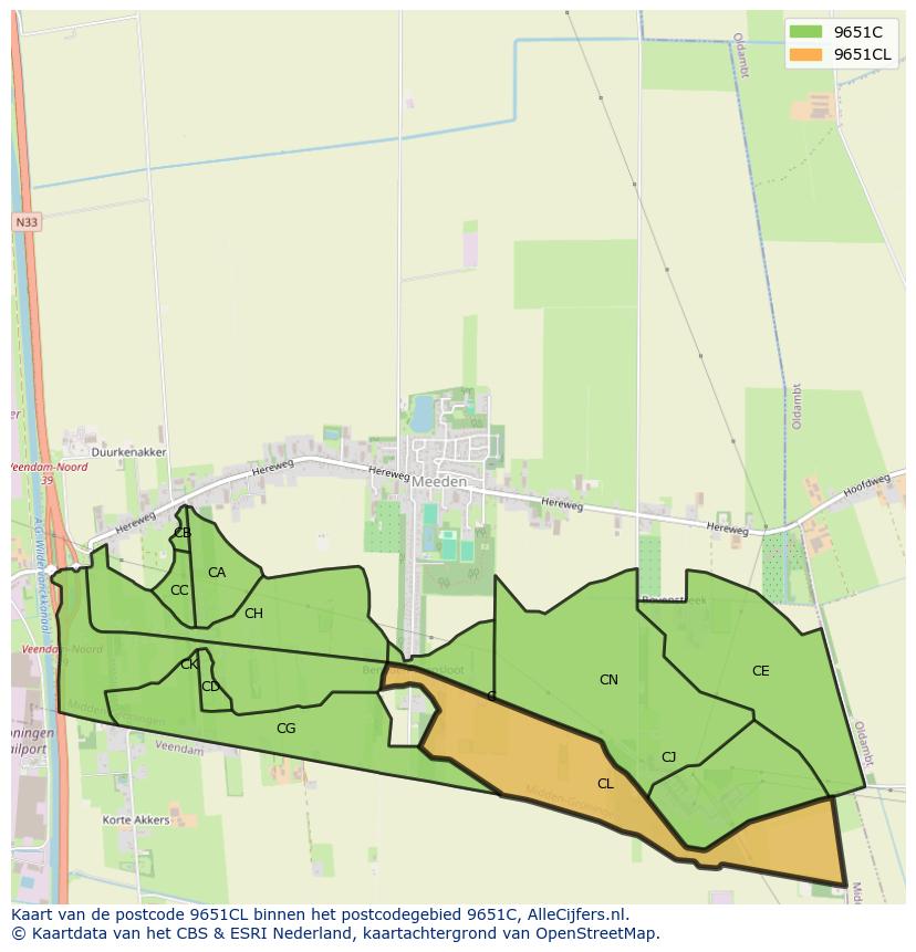 Afbeelding van het postcodegebied 9651 CL op de kaart.