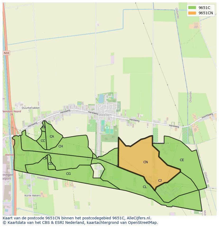 Afbeelding van het postcodegebied 9651 CN op de kaart.