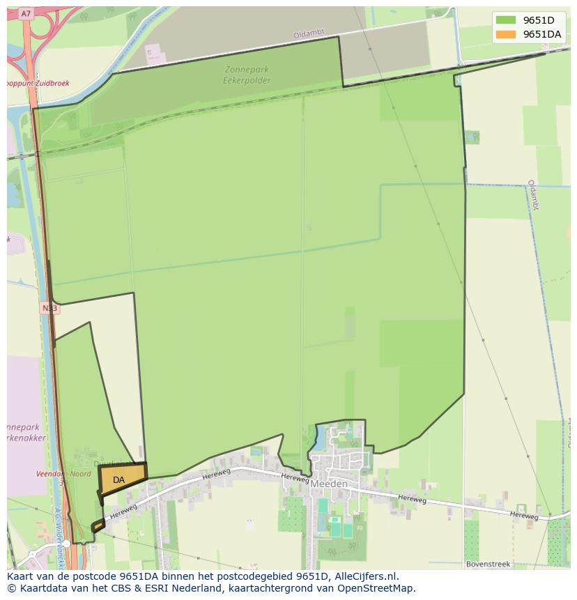 Afbeelding van het postcodegebied 9651 DA op de kaart.