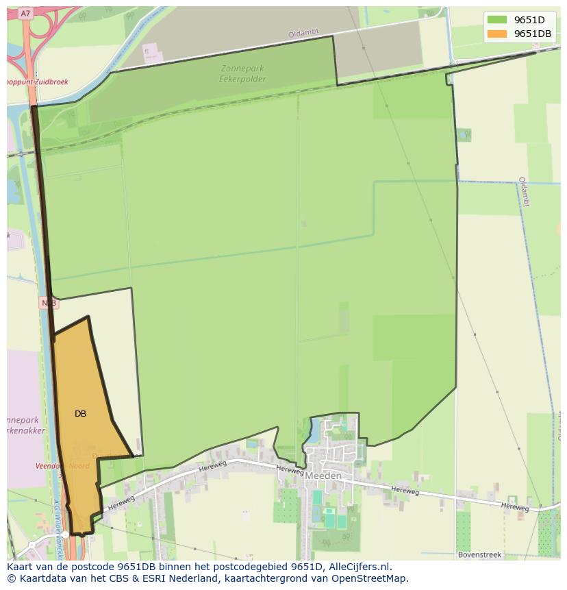 Afbeelding van het postcodegebied 9651 DB op de kaart.