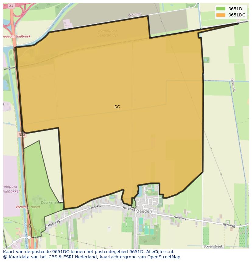 Afbeelding van het postcodegebied 9651 DC op de kaart.