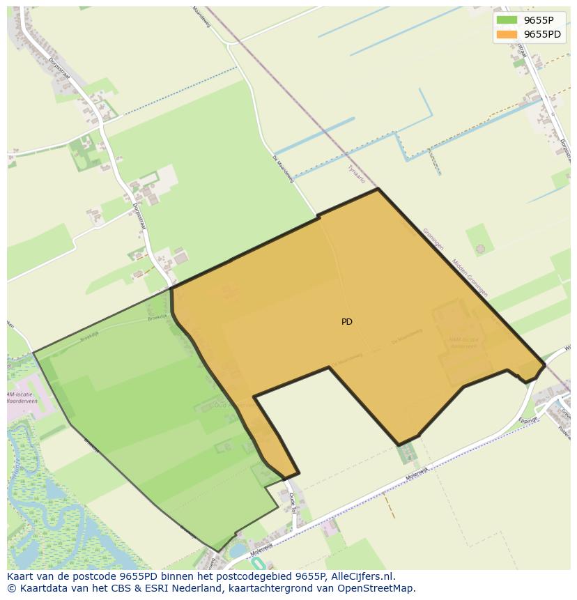 Afbeelding van het postcodegebied 9655 PD op de kaart.