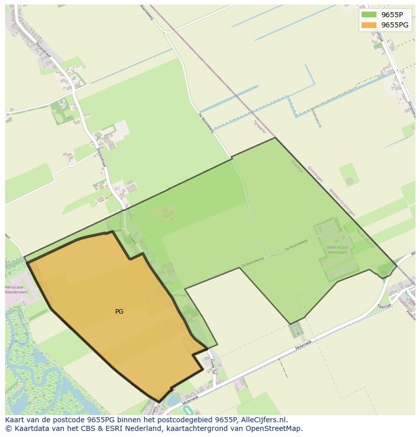 Afbeelding van het postcodegebied 9655 PG op de kaart.