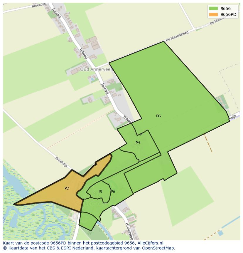 Afbeelding van het postcodegebied 9656 PD op de kaart.
