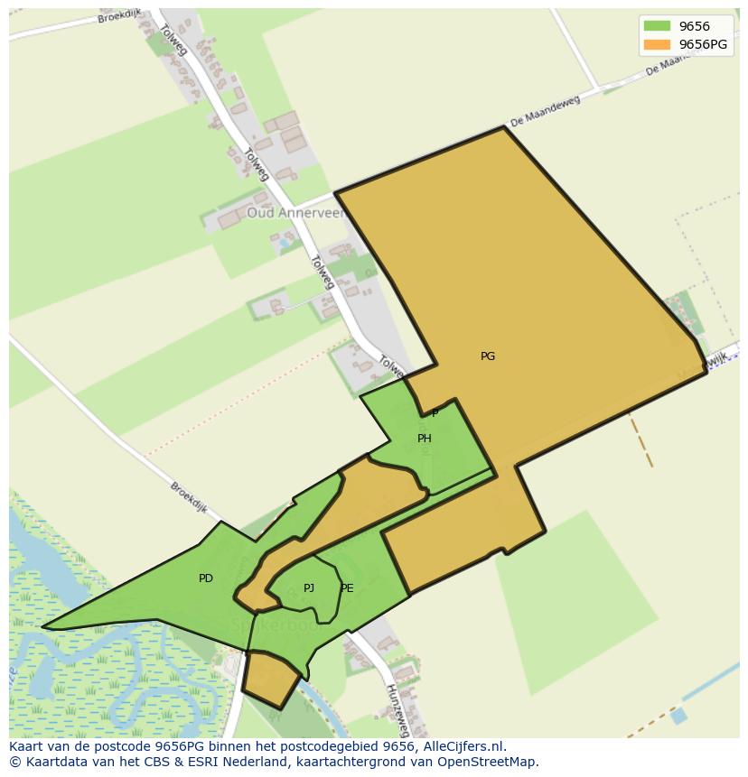 Afbeelding van het postcodegebied 9656 PG op de kaart.
