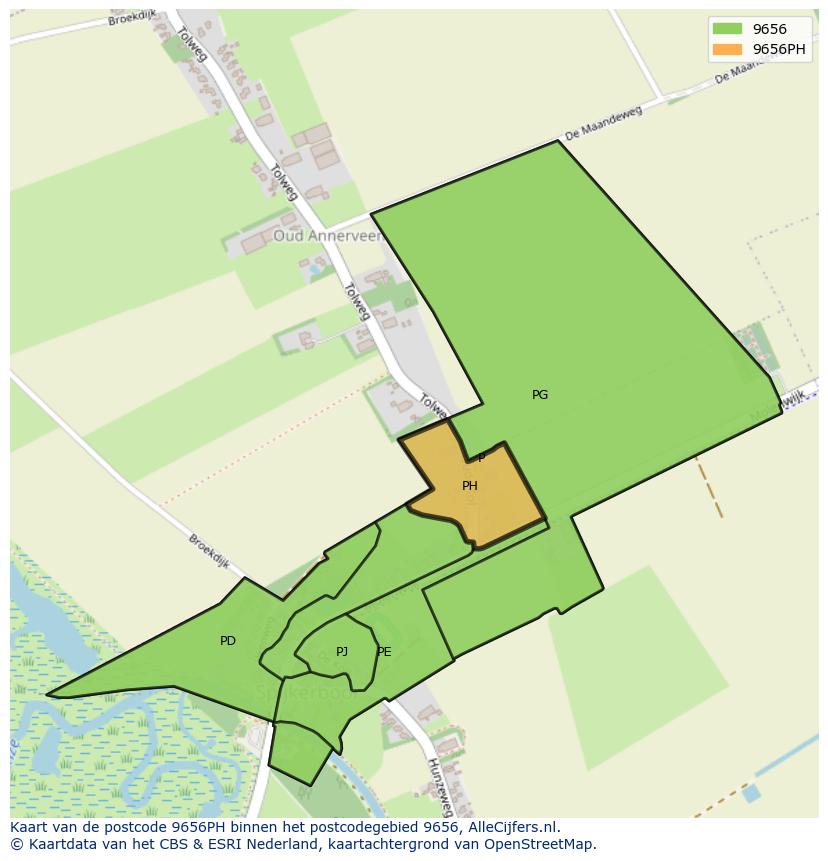 Afbeelding van het postcodegebied 9656 PH op de kaart.