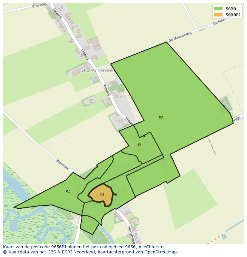 Afbeelding van het postcodegebied 9656 PJ op de kaart.