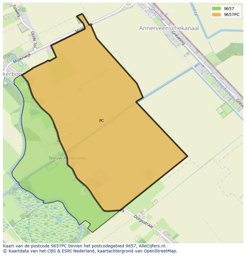Afbeelding van het postcodegebied 9657 PC op de kaart.
