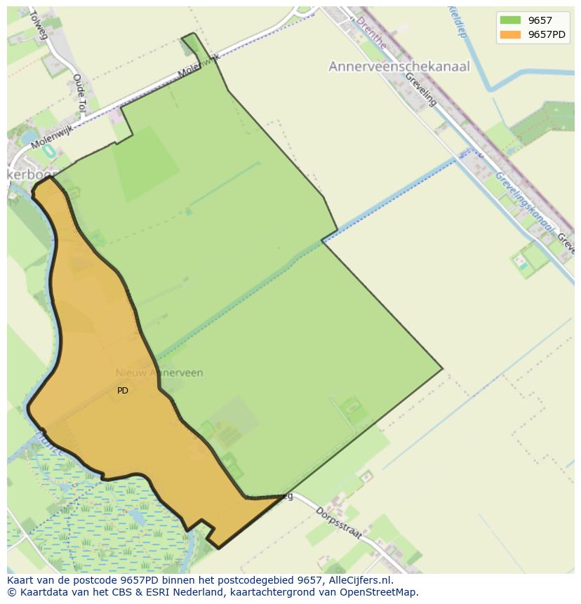 Afbeelding van het postcodegebied 9657 PD op de kaart.