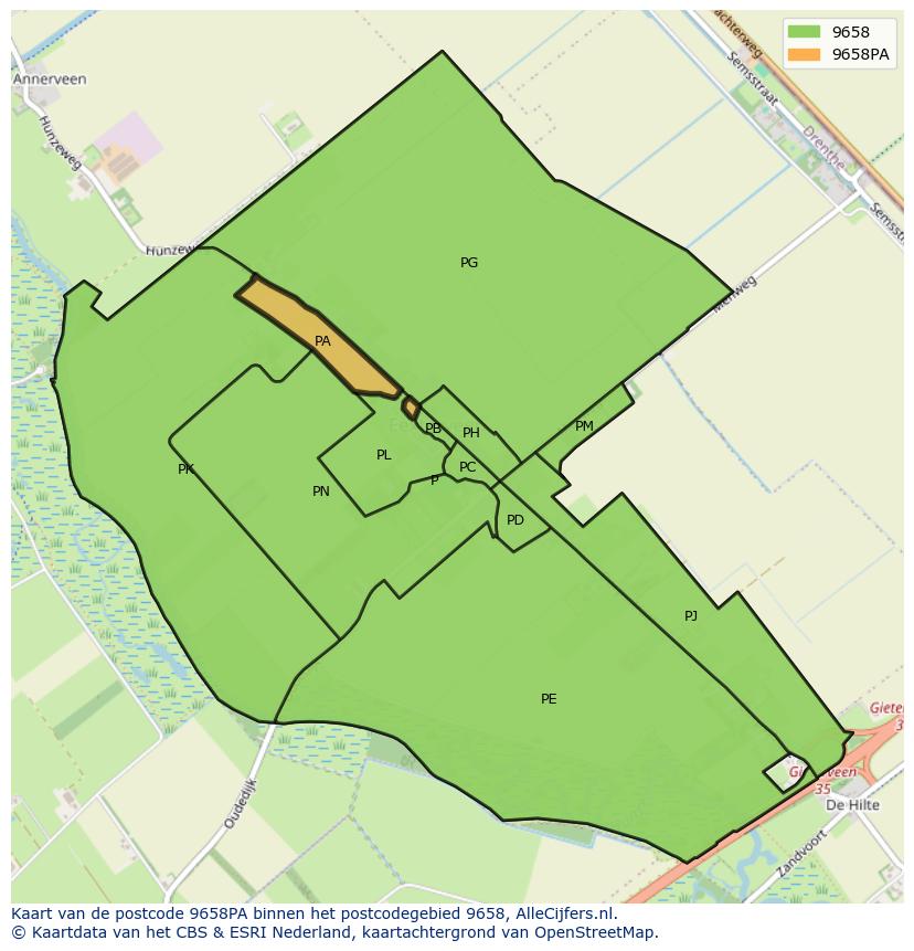 Afbeelding van het postcodegebied 9658 PA op de kaart.