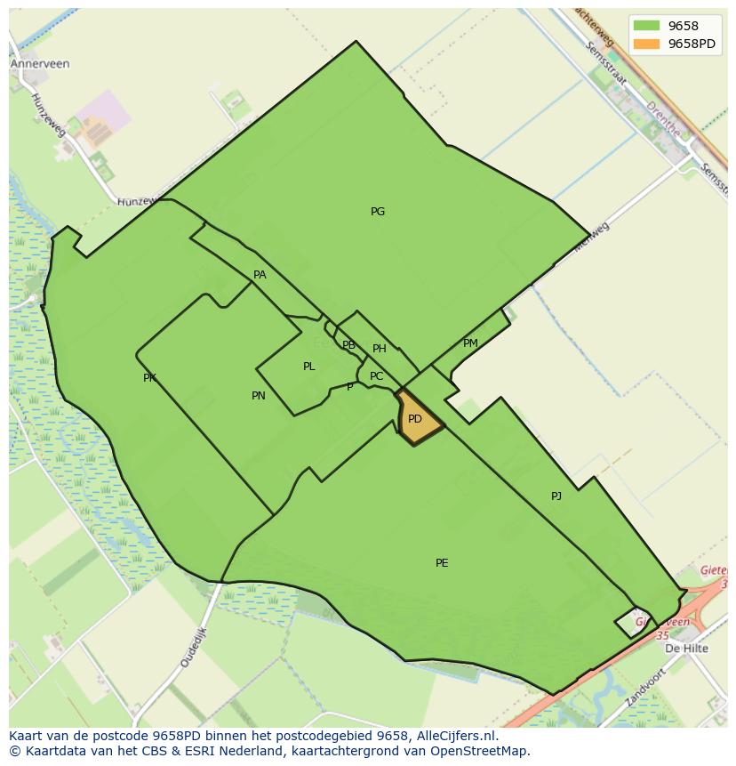 Afbeelding van het postcodegebied 9658 PD op de kaart.